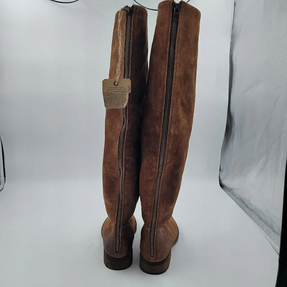 NEW Born Borman Distressed Brown Suede Leather Tall Back Zip Boot Size 5.5M